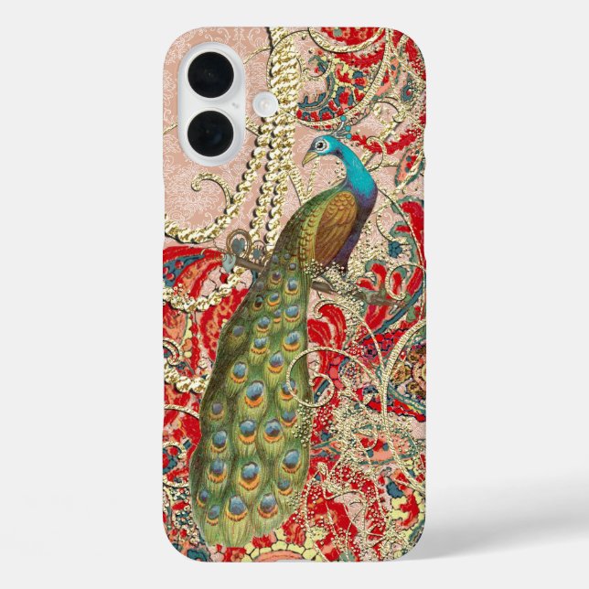 Rosa Red Gold Peacock Swirl Case-Mate iPhone Hülle (Rückseite)