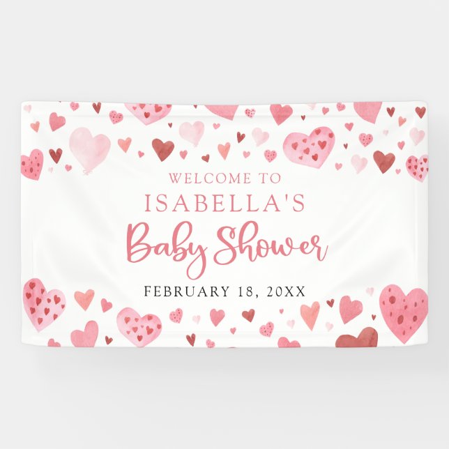 Rosa Red Hearts Valentine Sweetheart Baby Dusche Banner (Horizontal)