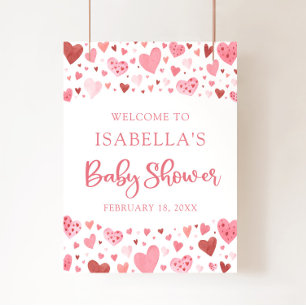 Rosa Red Hearts Valentine Sweetheart Baby Dusche Poster