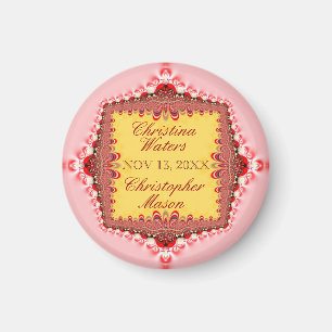 Rosa Red Lace Wedding Date Announcement Magnet
