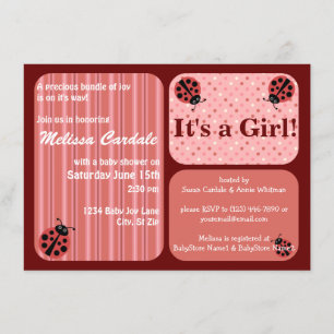 Rosa Red Ladybug Baby Shower Invitations Girl Einladung