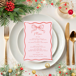 Rosa & Red Retro Bow Französisches Weihnachtsessen Menükarte