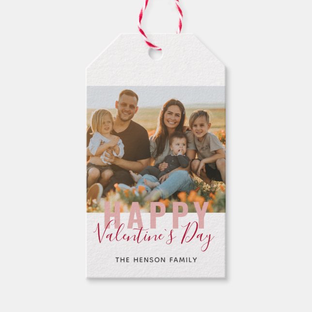 Rosa Red Valentine Day Script Family Foto Geschenkanhänger (Vorderseite)
