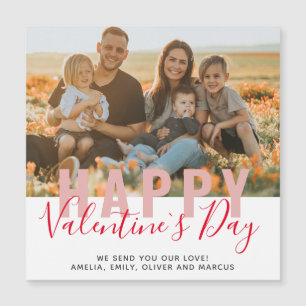 Rosa Red Valentine's Day Script Family Foto Card Magnetkarte