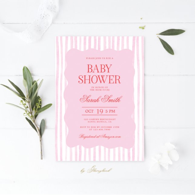 Rosa Red Wavy Baby Shower Girl Einladung (Von Creator hochgeladen)