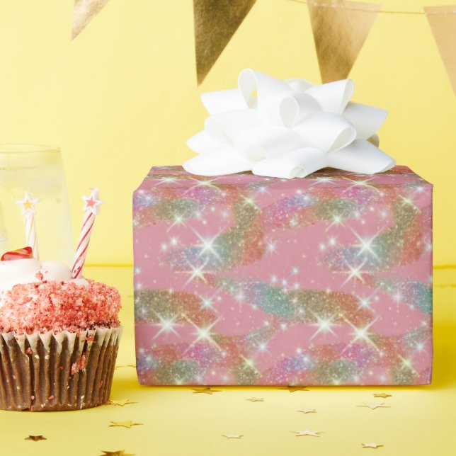 Rosa Regenbogen-Attrappe-Glitter-Funkel-Muster Geschenkpapier (Geburtstagsparty)