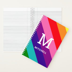 Rosa Regenbogen-Diagonales Monogramm Name Notizbuch