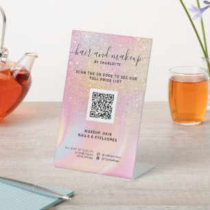 Rosa Regenbogen-Einhorn-Preis für Glitzer-QR Sockelschild