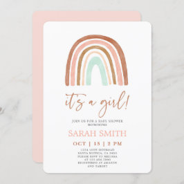 Rosa Regenbogen ist ein Mädchen Babydusche Einladung