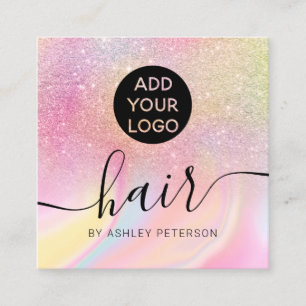 Rosa Regenbogen-Logo aus Marmor Glitzer Quadratische Visitenkarte