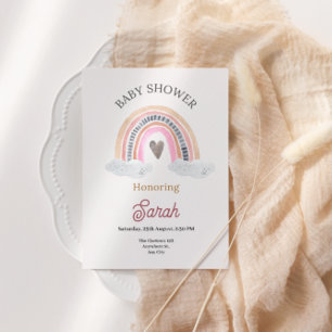 Rosa Regenbogen mit Wolken für BabyDusche für Mädc Einladung