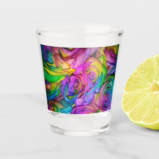 Rosa Regenbogen-Rose - Schnapsglas (Vorderseite)