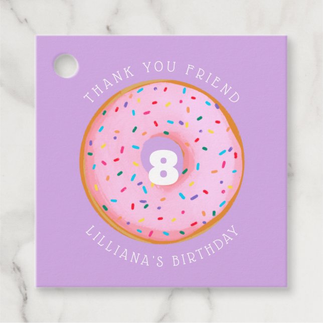 Rosa Regenbogen Sprinkle Donut Birthday Foto Geschenkanhänger (Vorderseite)