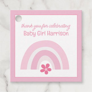 Rosa Regenbogen und Blume Kinderdusche Geschenkanhänger