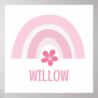 Rosa Regenbogen und Blume Personalisiertes Kinderz Poster