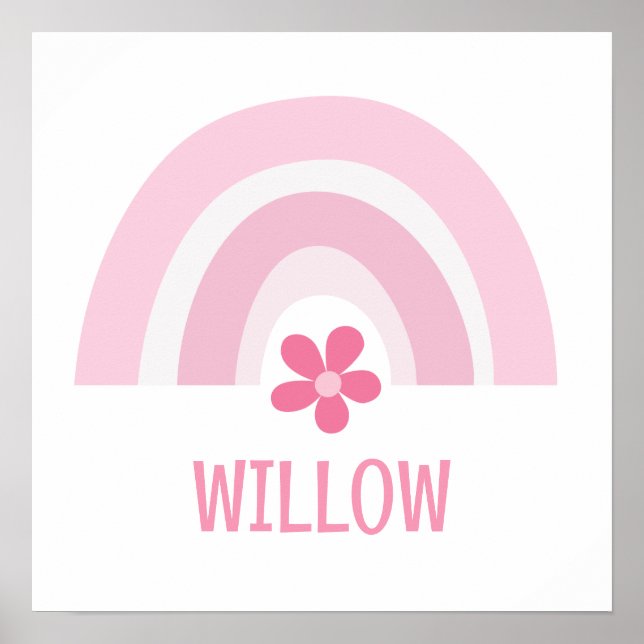 Rosa Regenbogen und Blume Personalisiertes Kinderz Poster (Vorne)