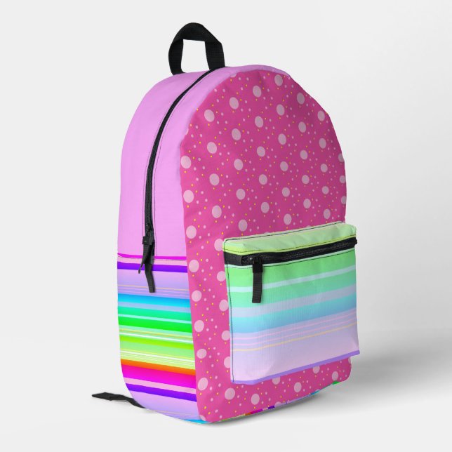 Rosa Regenbogenfarbe Bedruckter Rucksack (Rückseitige Ecke links)