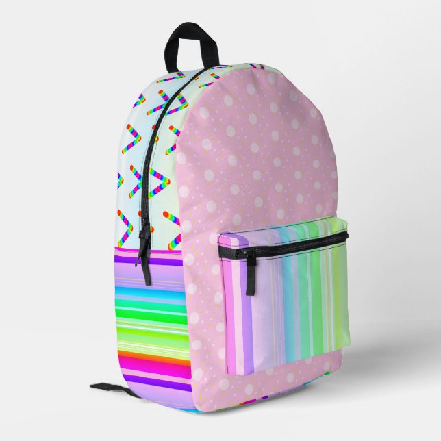 Rosa Regenbogenfarben, leuchtend bedruckter Rucksa Rucksack (Rückseitige Ecke links)