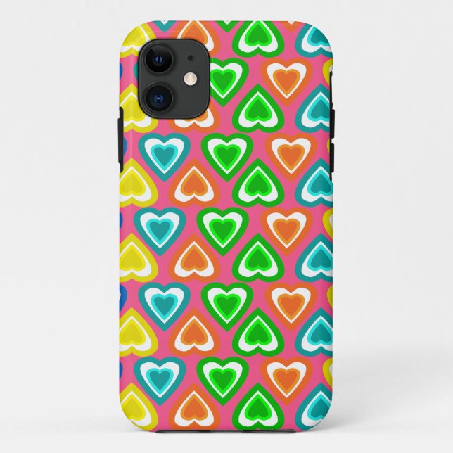 Rosa Regenbogenherzen Muster Case-Mate iPhone Hülle (Rückseite)