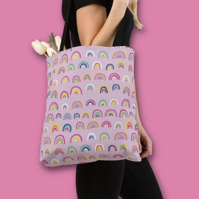 Rosa Regenbogenmuster (Pink rainbow all over print tote bag)