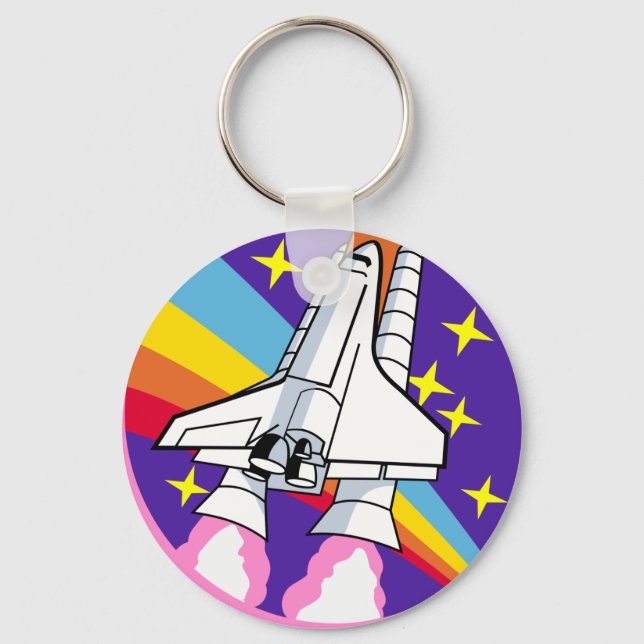 Rosa Regenbogenrakete aus Abzeichen Schlüsselanhänger (Vorderseite)