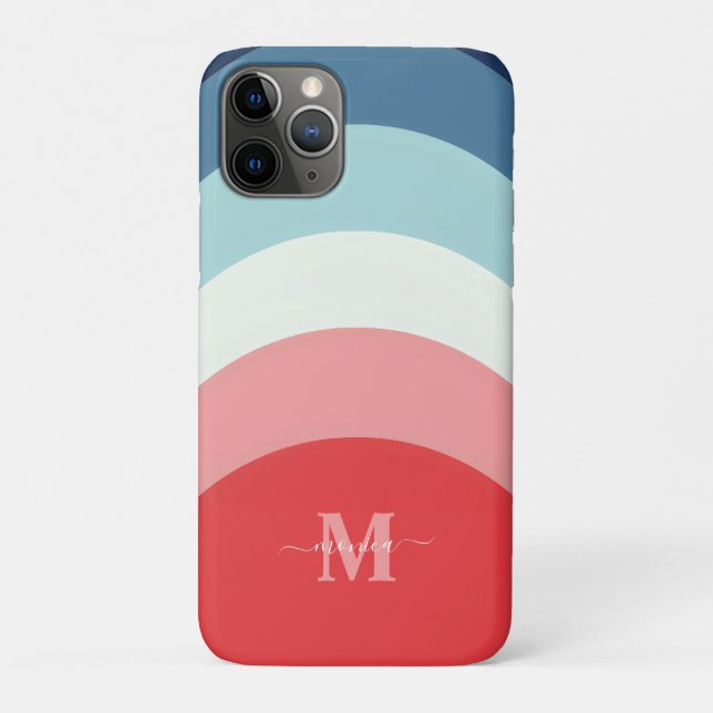 Rosa Regenbogenstreifen Monogramm Name Case-Mate iPhone Hülle (Rückseite)