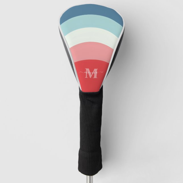 Rosa Regenbogenstreifen Monogramm Name Golf Headcover (Vorderseite)