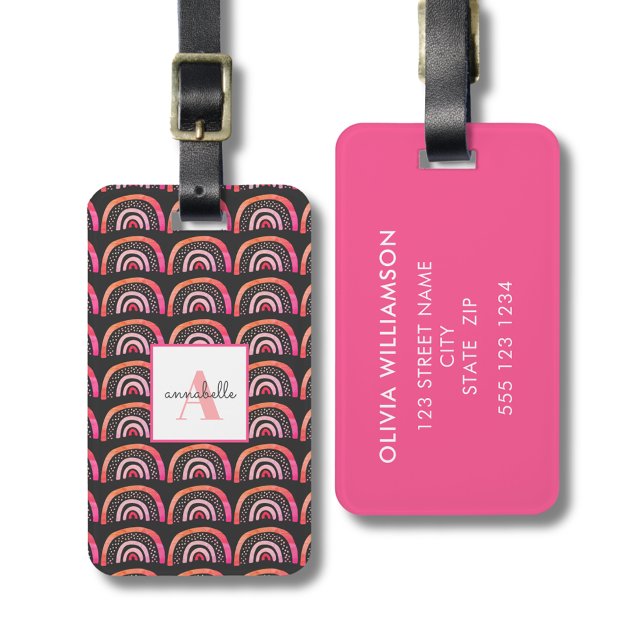 Rosa Regenbogenvorname Gepäckanhänger (Personalized rainbow monogram luggage tag)