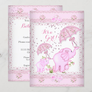 Rosa Regenschirm Elefant Kalb Baby Shower Mädchen Einladung