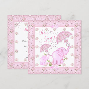 Rosa Regenschirm Elefant Kalb Baby Shower Mädchen  Einladung