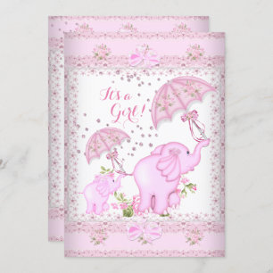 Rosa Regenschirm Elephant Calf Baby Shower Girl Einladung