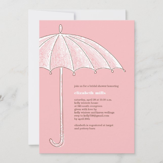 Rosa Regenschirmdusche Party Einladungen (Vorderseite)