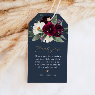 ROSA Reiche Navy- und Burgunder-Blumen-Dankeschön- Geschenkanhänger