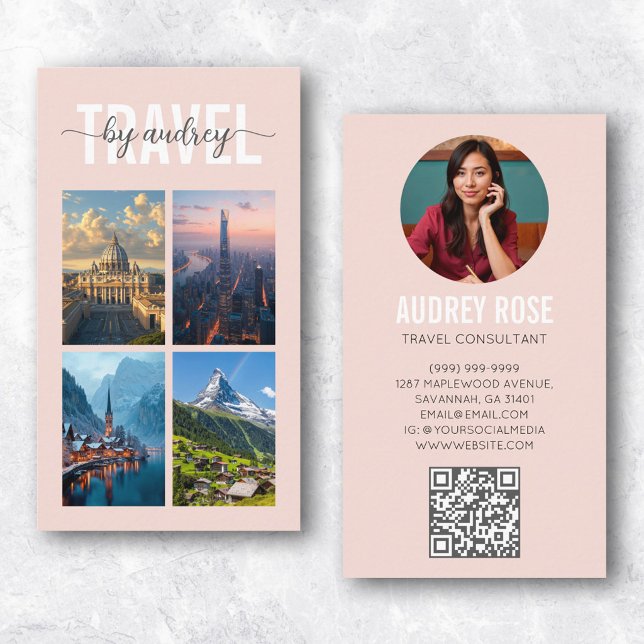 Rosa Reiseagentur-Berater-Foto-QR-Code Visitenkarte (Von Creator hochgeladen)