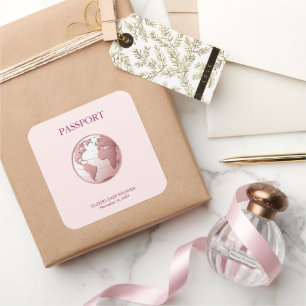 Rosa Reisepass Baby Shower Quadratischer Aufkleber