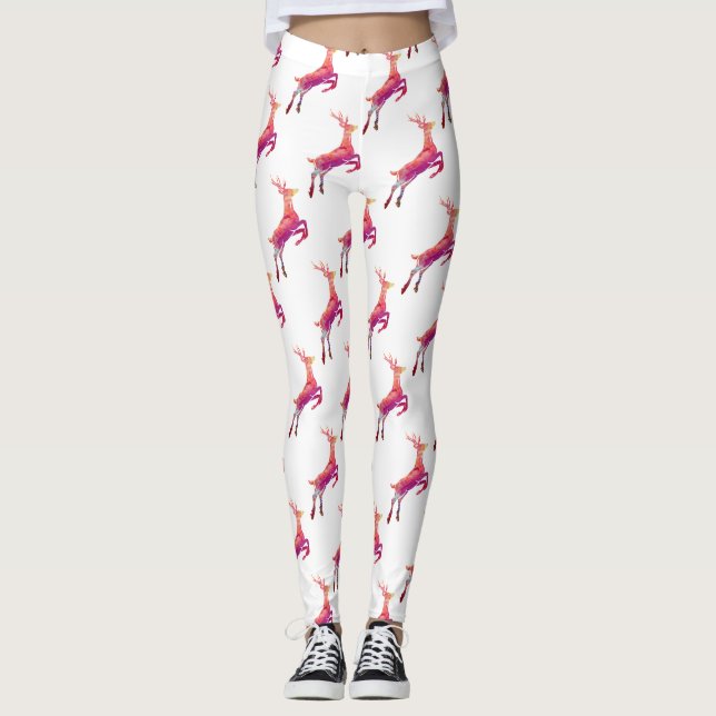 Rosa Rentier Leggings (Vorderseite)