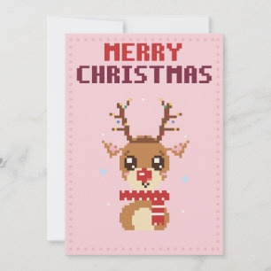 Rosa Rentier-Pixel-Art-Weihnachtskarte Feiertagskarte