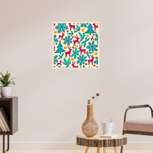 Rosa-Rentier-Tealbaum-Musterdesign Poster