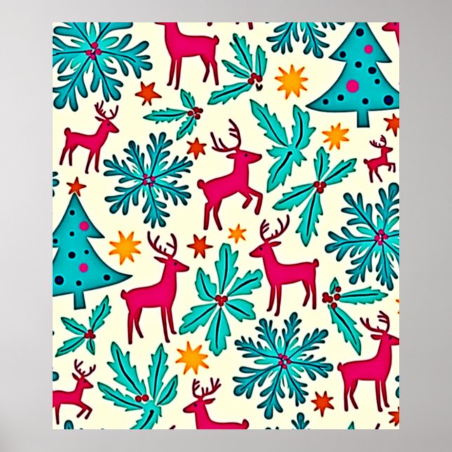 Rosa-Rentier-Tealbaum-Musterdesign Poster (Vorne)