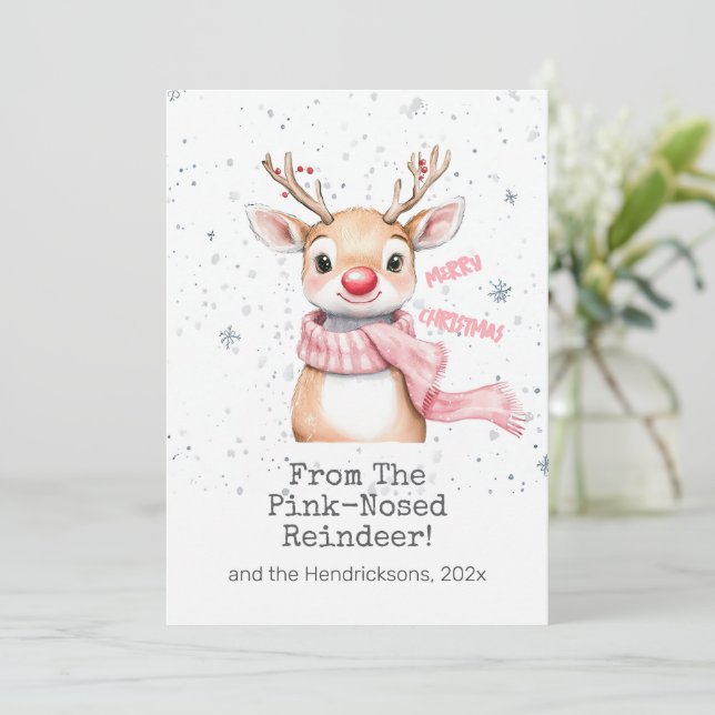Rosa Rentier Weihnachten (Stehend Vorderseite)