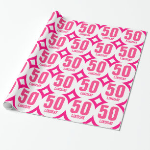 ROSA Retro 50. Geburtstags-individueller Name D02 Geschenkpapier