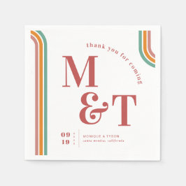 Rosa | Retro 70 Streifen | Hochzeitsmonogramm Serviette