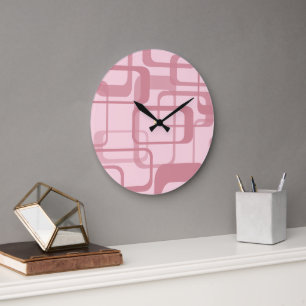 Rosa Retro-Abstractes Muster 60er 70er Jahre Große Wanduhr