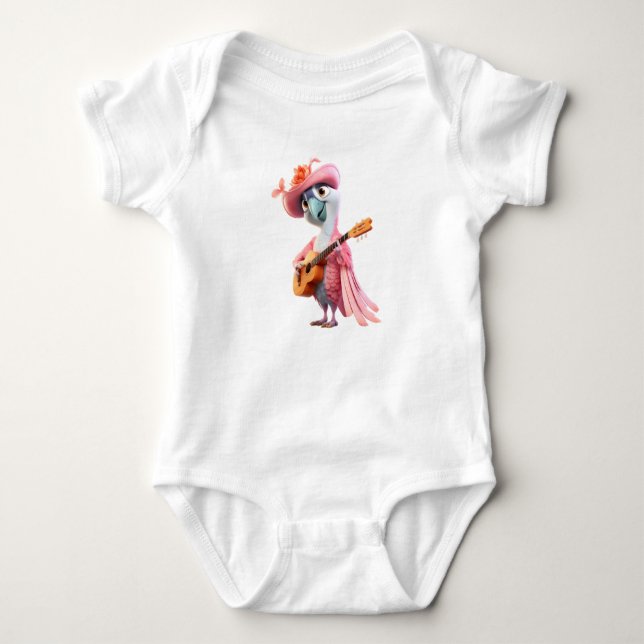 Rosa Retro Bird Rocker Baby Strampler (Vorderseite)