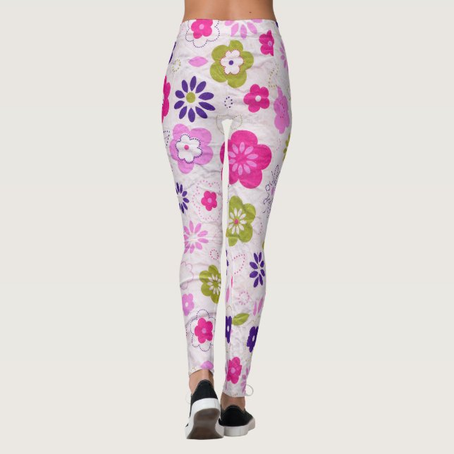 Rosa Retro-Blume Leggings (Rückseite)
