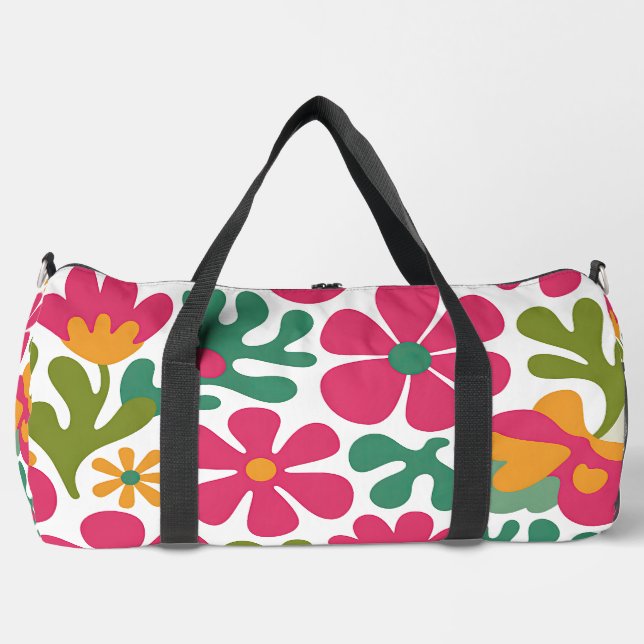 Rosa Retro-Blumen Groovy nahtloses Muster Duffle Bag (Vorderseite)