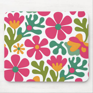 Rosa Retro-Blumen Groovy nahtloses Muster Mousepad