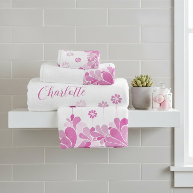 Rosa Retro-Blütenmuster Badhandtuch Set (Von Creator hochgeladen)