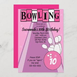 Rosa Retro Bowling jedes Alters Geburtstag einlade Einladung