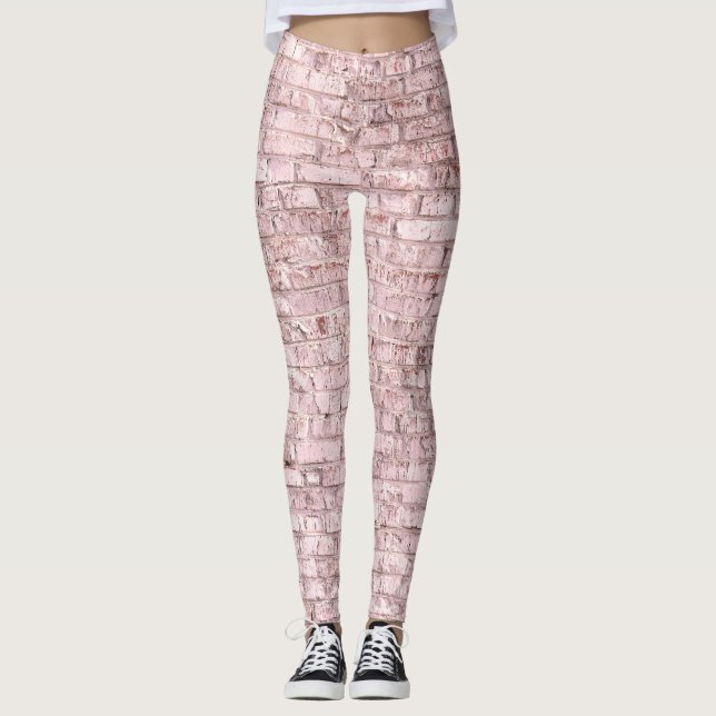 Rosa Retro Brick: Abstrakt gesättigt Leggings (Vorderseite)